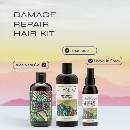RHANEVA organik aloe vera jel, bakım ve onarım şampuanı ve durulanmayan saç bakım kreminden oluşan üçlü saç bakım seti
