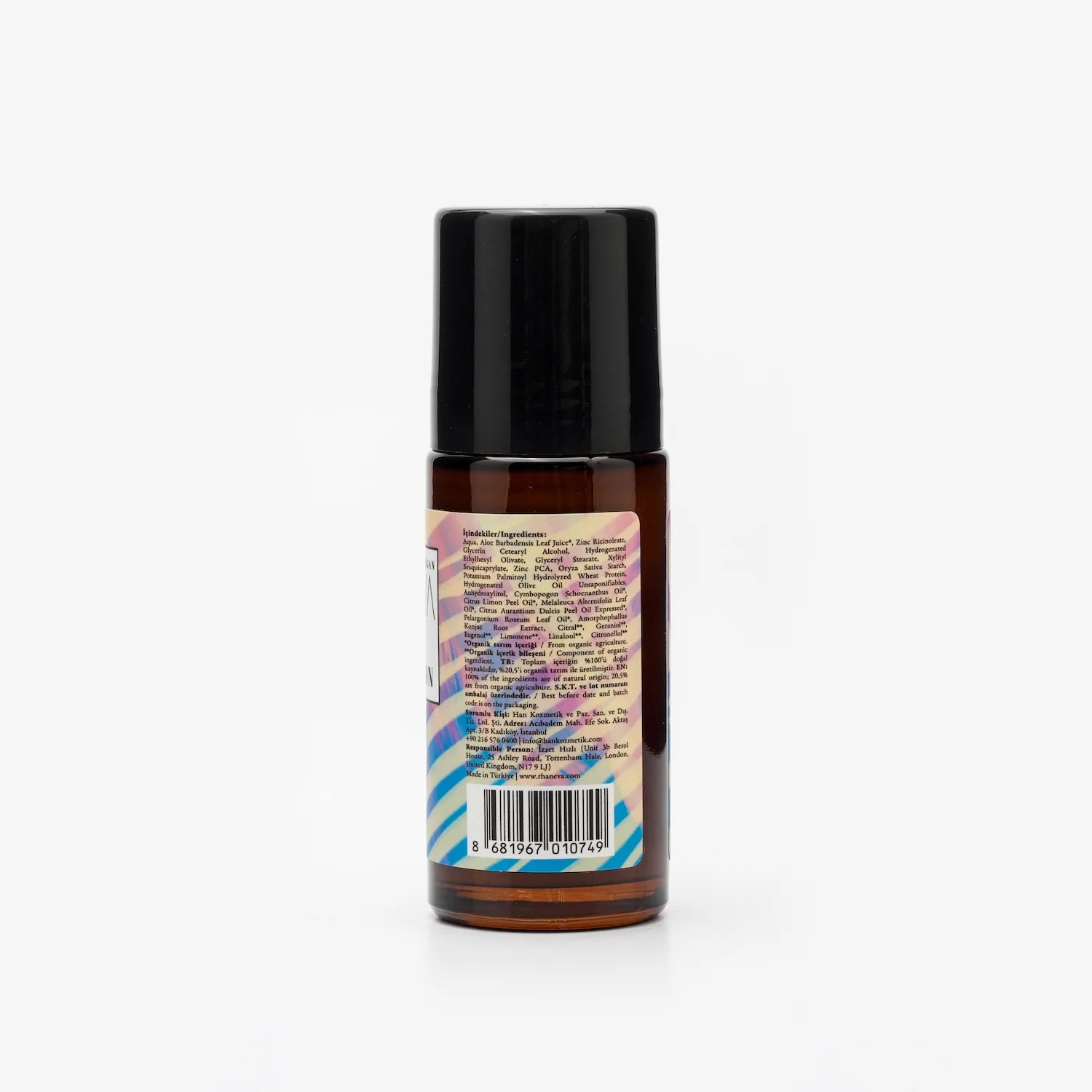 RHANEVA Lemony Grass Deo Roll On, Organik ve vegan sertifikalı, %100 doğal, aluminyumsuz deodorant, 50 ml