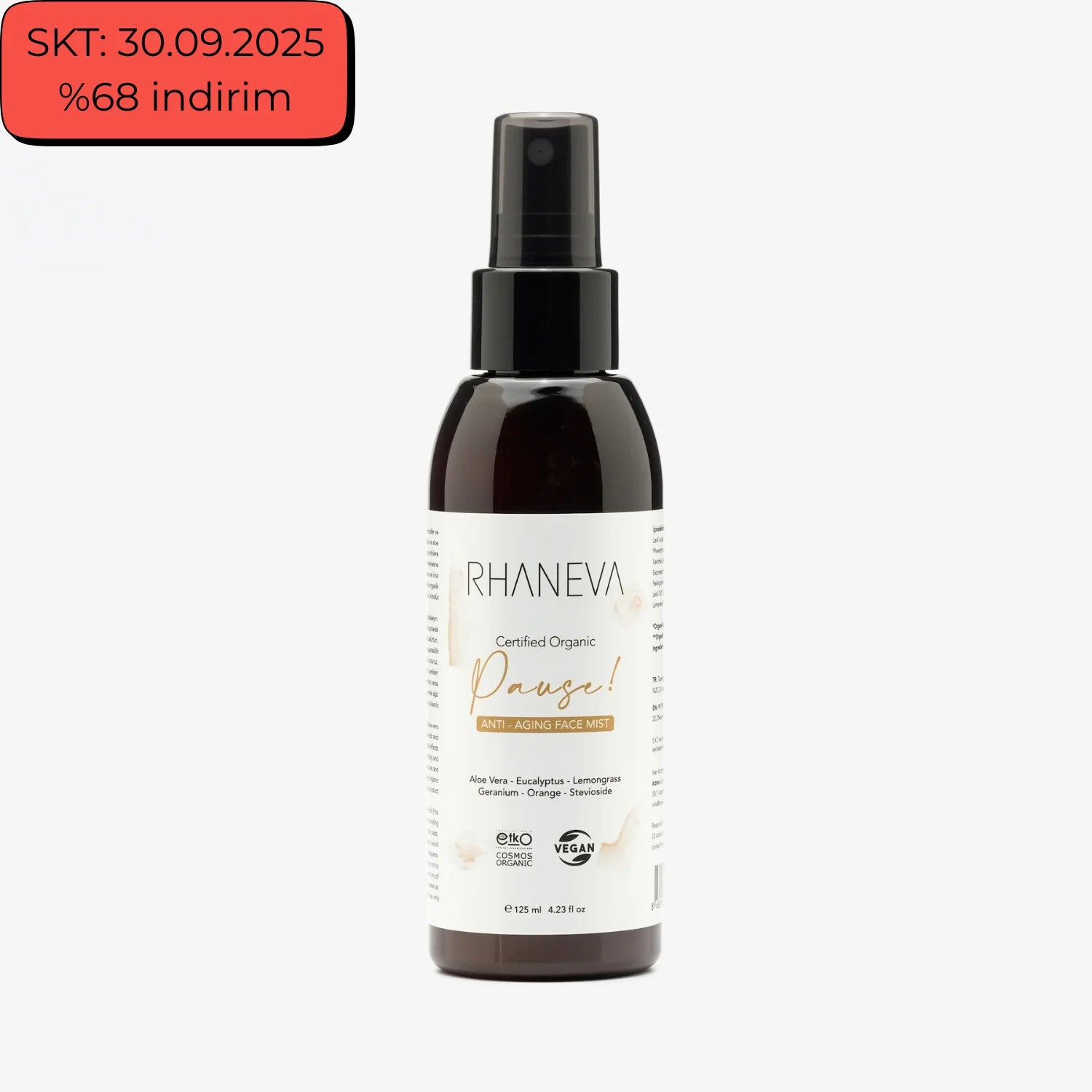 Rhaneva organik ve vegan sertifikalı yüz misti, 125 ml